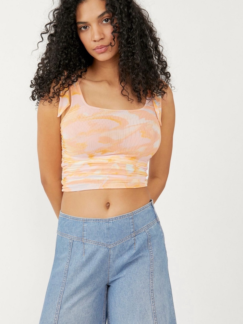 Free People Pastel Tie-Shoulder Camisole in Pink and Yellow